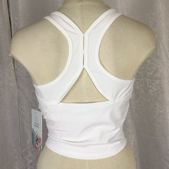 ACTIVE DOMINO Activewear Sport Crop Top Padded Racerback Stretchy Off White M - Picture 1 of 8